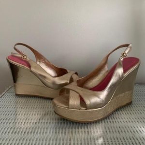 Lilly Pulitzer Metallic Gold Wedge Sandals